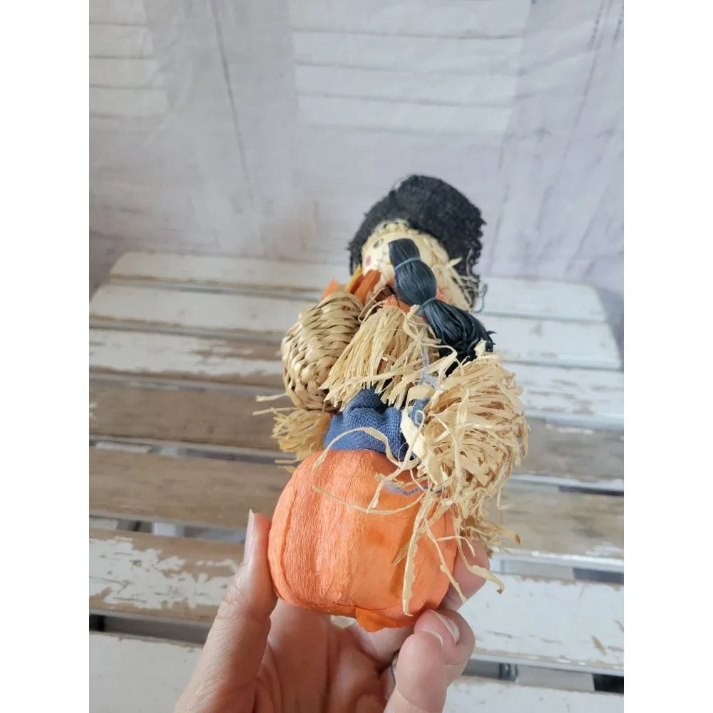 Country folk‎ art scarecrow skeleton pumpkin fall Halloween home decor vintage